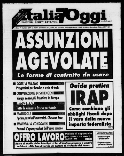 Italia oggi : quotidiano di economia finanza e politica